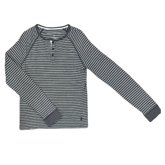 Aeropostale Women's Gray Striped Henley Long Sleeve Top Sz S Casual Classic - Picture 1 of 10